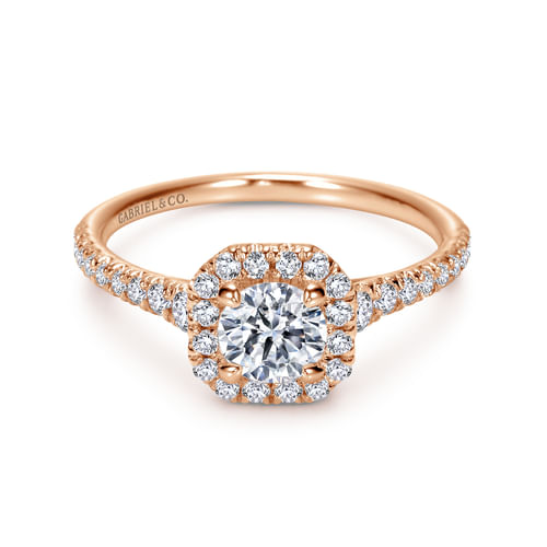 14K Rose Gold Cushion Halo Round Diamond Engagement Ring