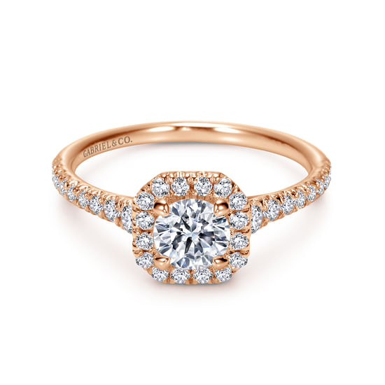 Gabriel - 14K Rose Gold Cushion Halo Round Diamond Engagement Ring