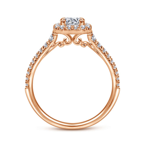 14K Rose Gold Cushion Halo Round Diamond Engagement Ring