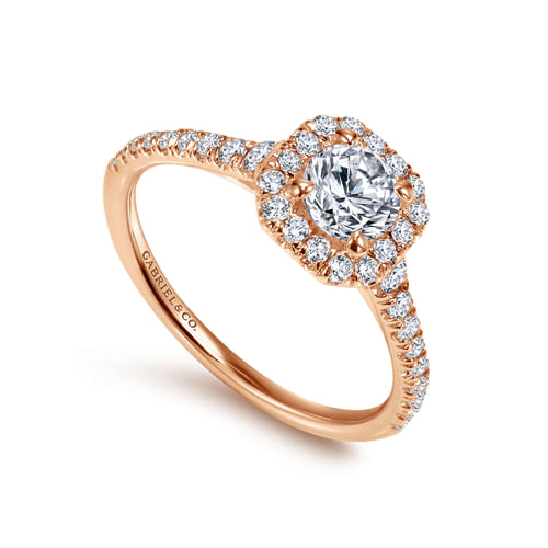 14K Rose Gold Cushion Halo Round Diamond Engagement Ring
