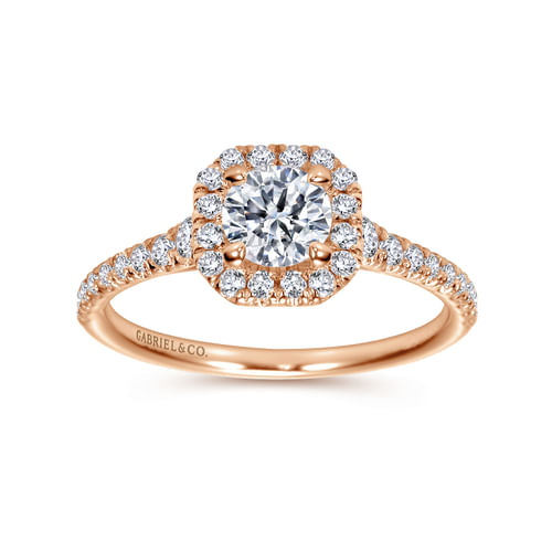 14K Rose Gold Cushion Halo Round Diamond Engagement Ring