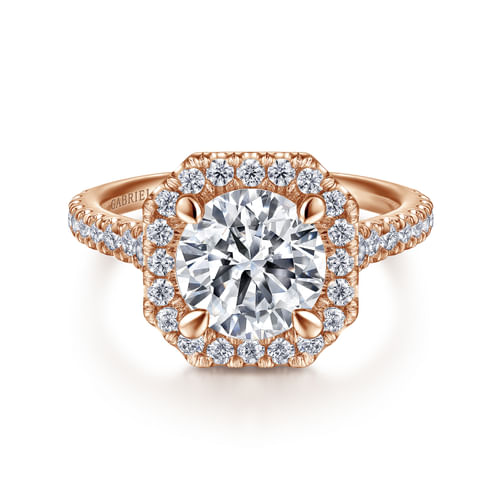 14K Rose Gold Cushion Halo Round Diamond Engagement Ring
