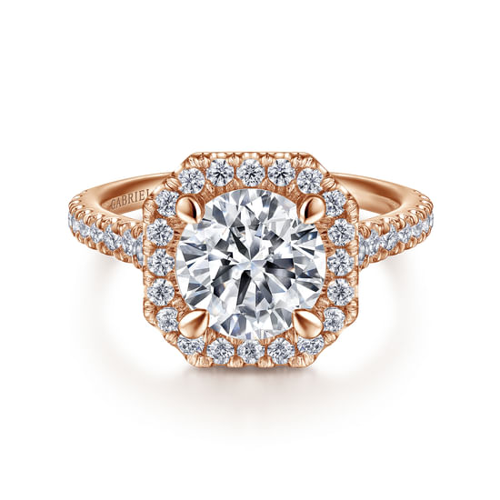 Gabriel - 14K Rose Gold Cushion Halo Round Diamond Engagement Ring