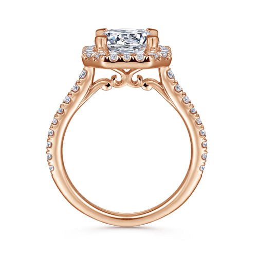 14K Rose Gold Cushion Halo Round Diamond Engagement Ring