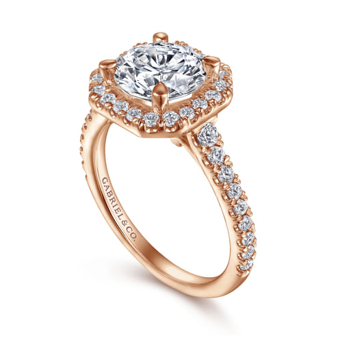14K Rose Gold Cushion Halo Round Diamond Engagement Ring