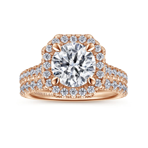 14K Rose Gold Cushion Halo Round Diamond Engagement Ring