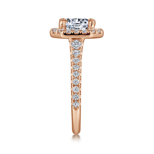 14K Rose Gold Cushion Halo Round Diamond Engagement Ring