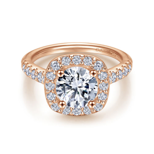 14K Rose Gold Cushion Halo Round Diamond Engagement Ring