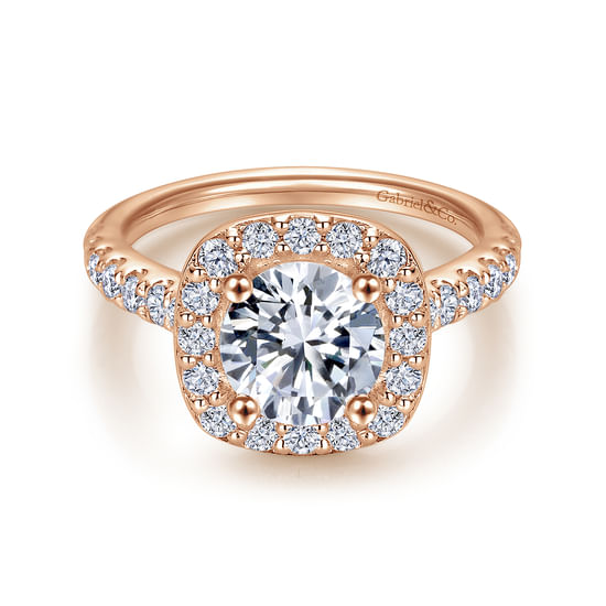 Gabriel - 14K Rose Gold Cushion Halo Round Diamond Engagement Ring