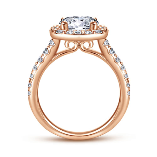 14K Rose Gold Cushion Halo Round Diamond Engagement Ring