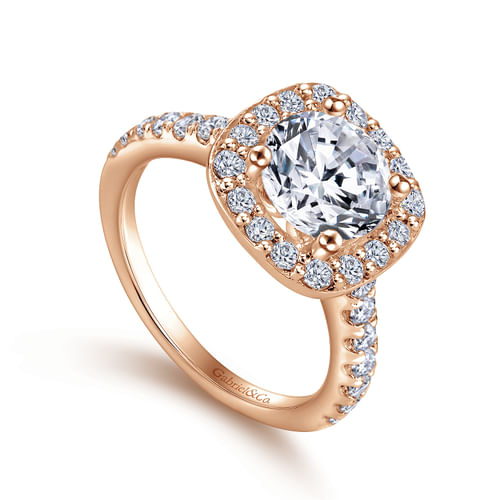 14K Rose Gold Cushion Halo Round Diamond Engagement Ring