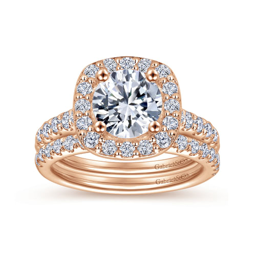 14K Rose Gold Cushion Halo Round Diamond Engagement Ring