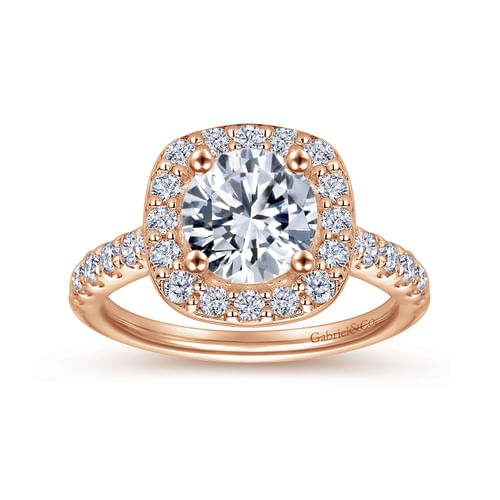 14K Rose Gold Cushion Halo Round Diamond Engagement Ring