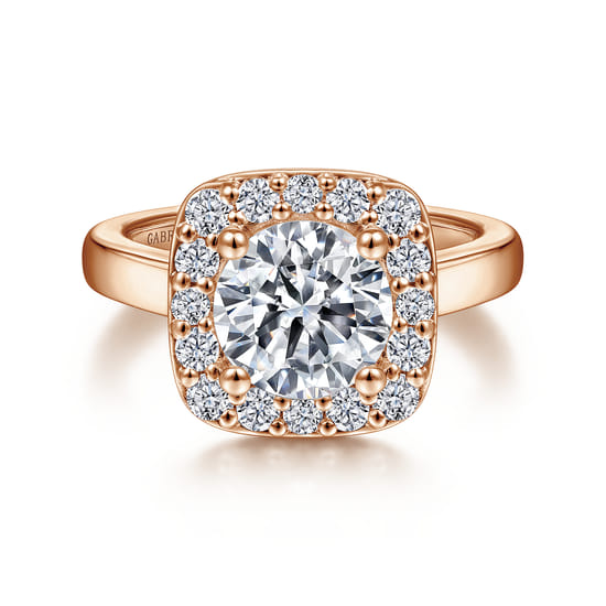 Gabriel - 14K Rose Gold Cushion Halo Round Diamond Engagement Ring