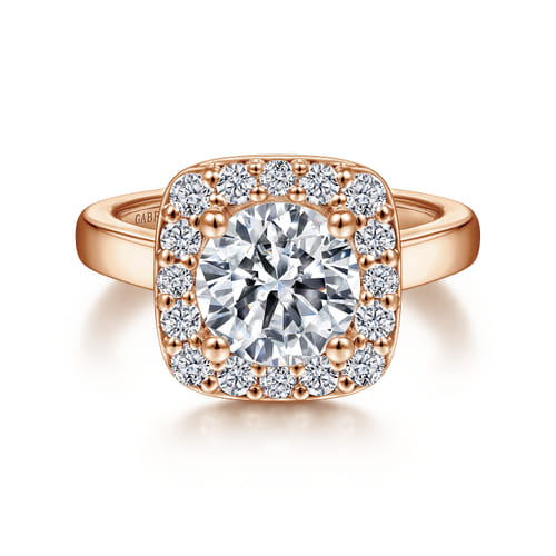14K Rose Gold Cushion Halo Round Diamond Engagement Ring 14K Rose Gold Cushion Halo Round Diamond Engagement Ring
