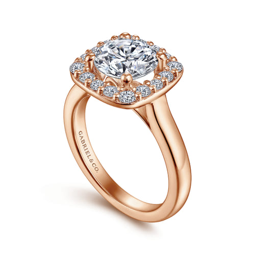 14K Rose Gold Cushion Halo Round Diamond Engagement Ring 14K Rose Gold Cushion Halo Round Diamond Engagement Ring