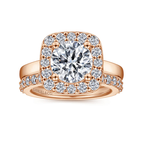 14K Rose Gold Cushion Halo Round Diamond Engagement Ring 14K Rose Gold Cushion Halo Round Diamond Engagement Ring