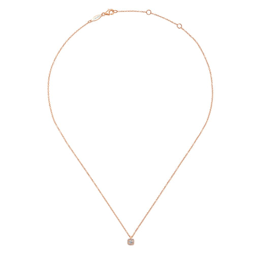 14K Rose Gold Cushion Halo Round Diamond Pendant Necklace