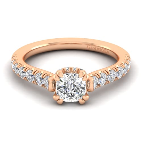 14K Rose Gold Cushion Hidden Halo Diamond Engagement Ring