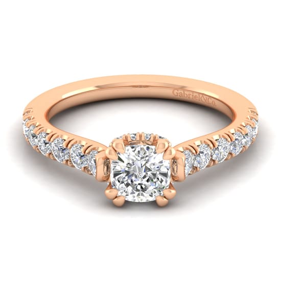 Gabriel - 14K Rose Gold Cushion Hidden Halo Diamond Engagement Ring