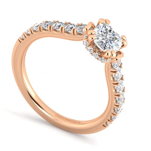 14K Rose Gold Cushion Hidden Halo Diamond Engagement Ring