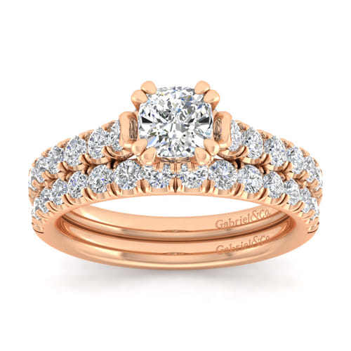 14K Rose Gold Cushion Hidden Halo Diamond Engagement Ring