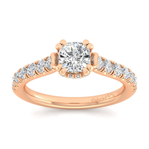 14K Rose Gold Cushion Hidden Halo Diamond Engagement Ring