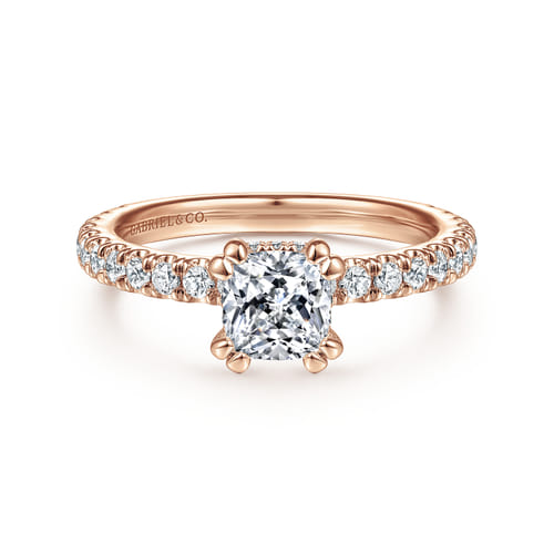 14K Rose Gold Cushion Hidden Halo Diamond Engagement Ring 14K Rose Gold Cushion Hidden Halo Diamond Engagement Ring