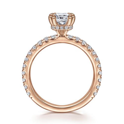 14K Rose Gold Cushion Hidden Halo Diamond Engagement Ring 14K Rose Gold Cushion Hidden Halo Diamond Engagement Ring