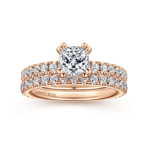 14K Rose Gold Cushion Hidden Halo Diamond Engagement Ring 14K Rose Gold Cushion Hidden Halo Diamond Engagement Ring