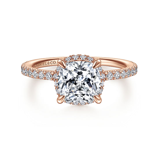 Gabriel - 14K Rose Gold Cushion Hidden Halo Diamond Engagement Ring
