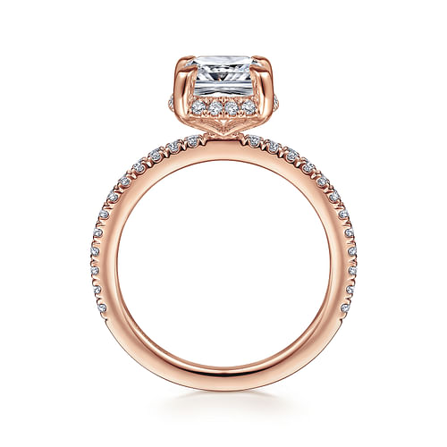 14K Rose Gold Cushion Hidden Halo Diamond Engagement Ring