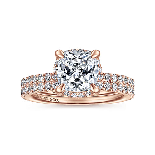 14K Rose Gold Cushion Hidden Halo Diamond Engagement Ring
