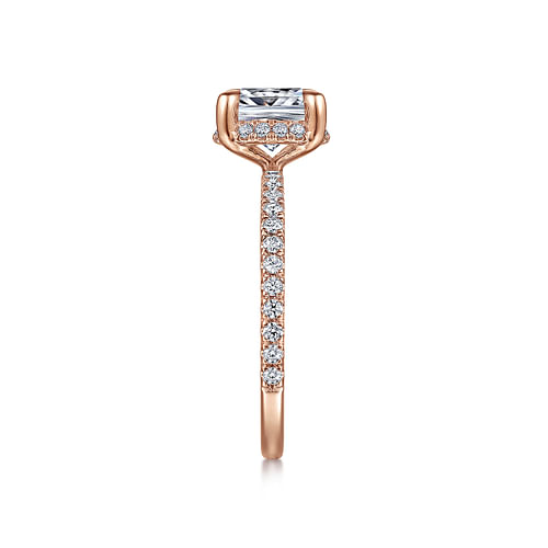 14K Rose Gold Cushion Hidden Halo Diamond Engagement Ring