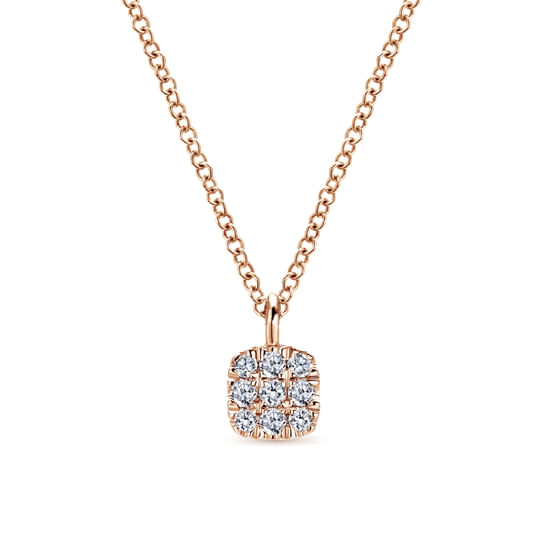 Gabriel - 14K Rose Gold Cushion Shaped Diamond Cluster Pendant Necklace