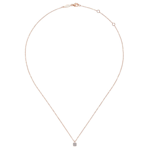 14K Rose Gold Cushion Shaped Diamond Cluster Pendant Necklace