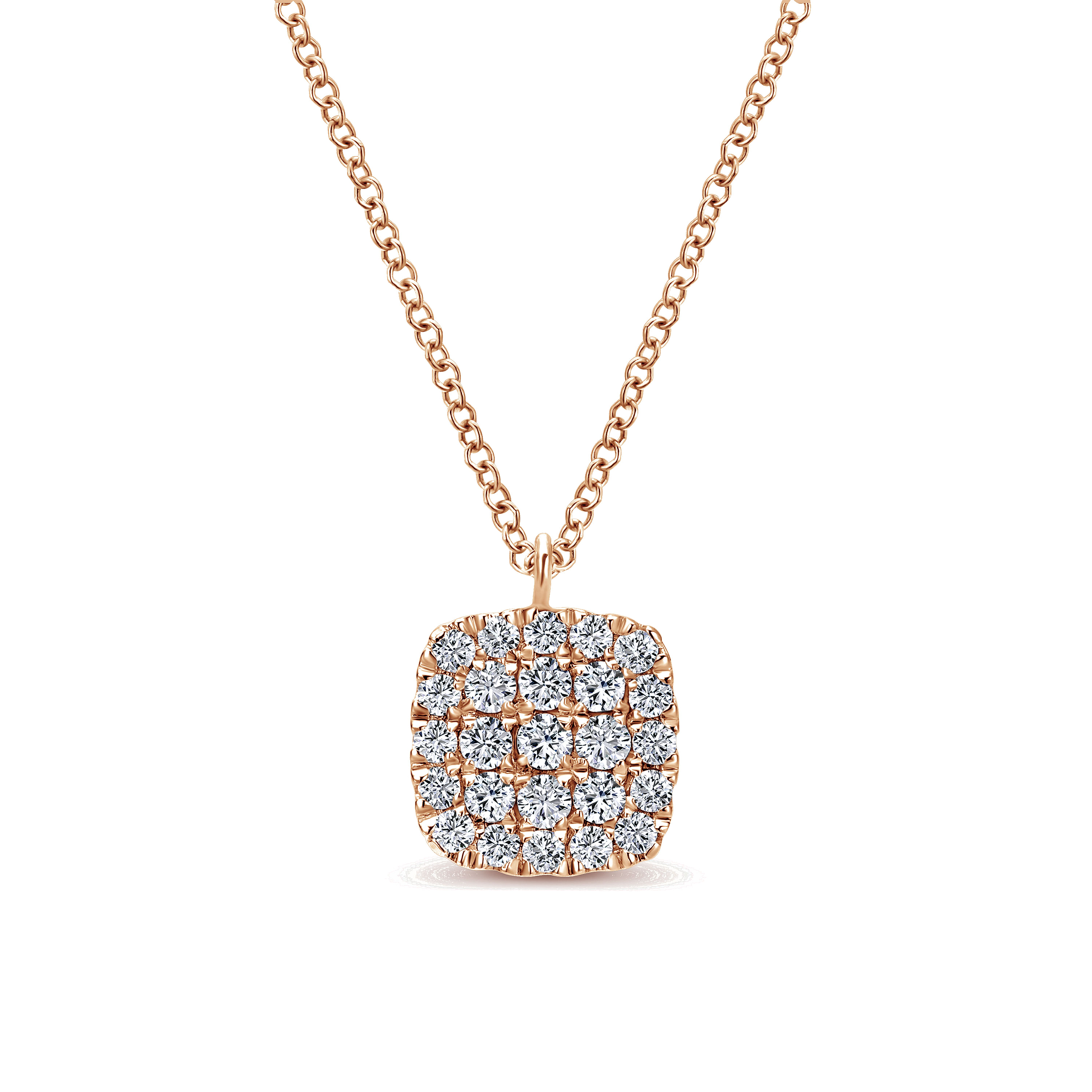 14K Rose Gold Cushion Shaped Diamond Cluster Pendant Necklace