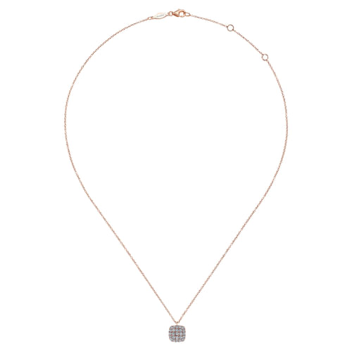 14K Rose Gold Cushion Shaped Diamond Cluster Pendant Necklace