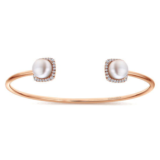 Gabriel - 14K Rose Gold Diamond & Cultered Pearl Bangle