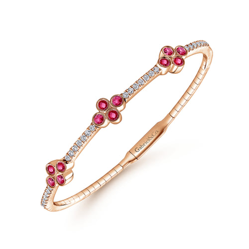 14K Rose Gold Diamond & Ruby Bangle