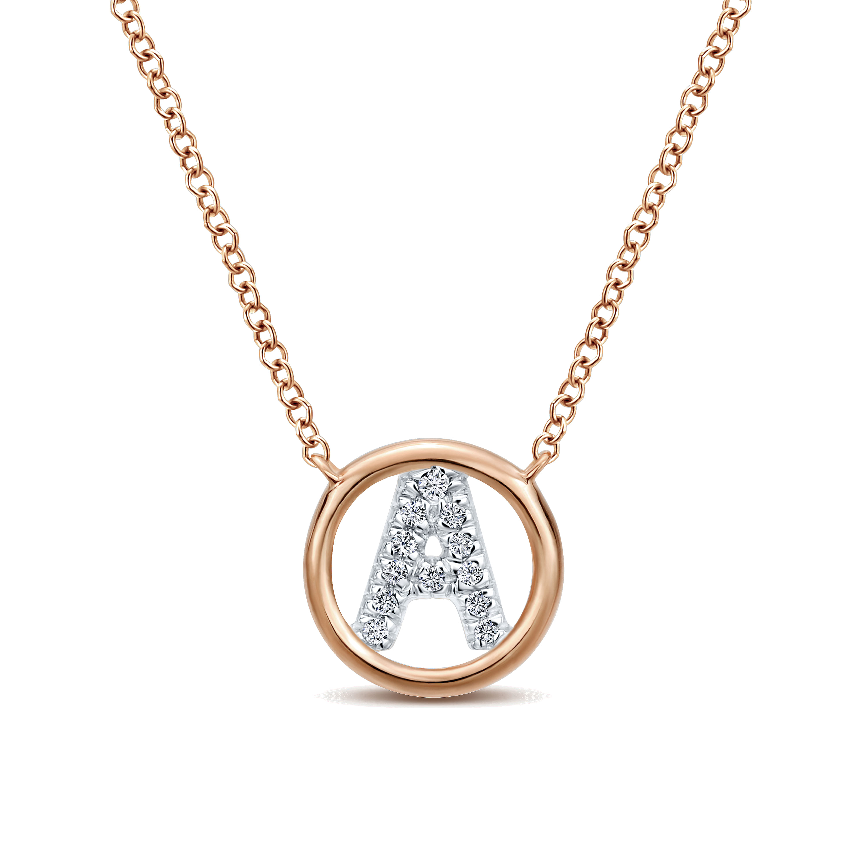 14K Rose Gold Diamond A Initial Pendant Necklace