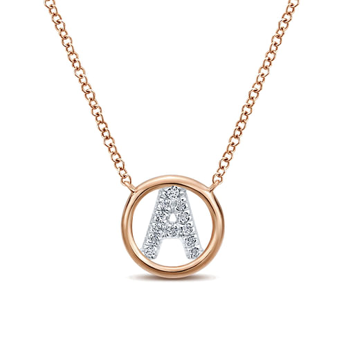 14K Rose Gold Diamond A Initial Pendant Necklace