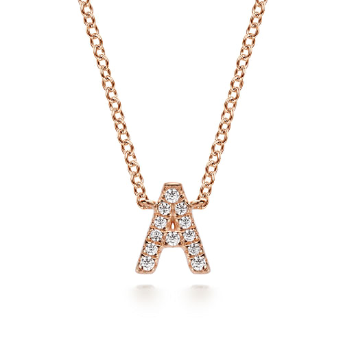 14K Rose Gold Diamond A Initial Pendant Necklace