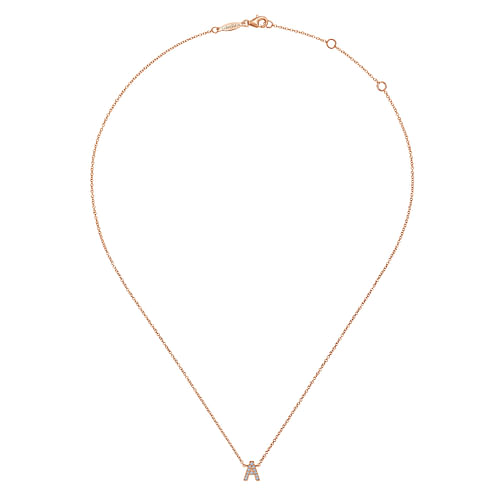 14K Rose Gold Diamond A Initial Pendant Necklace