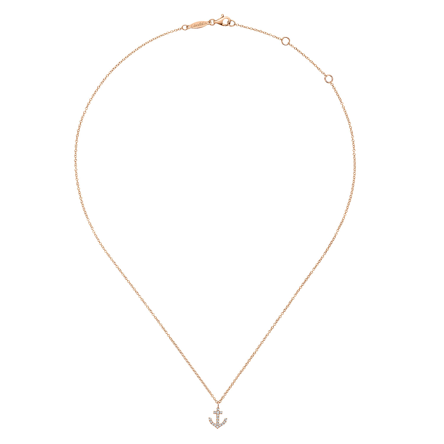 14K Rose Gold Diamond Anchor Pendant Necklace