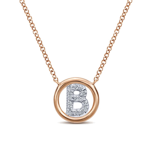 14K Rose Gold Diamond B Initial Pendant Necklace