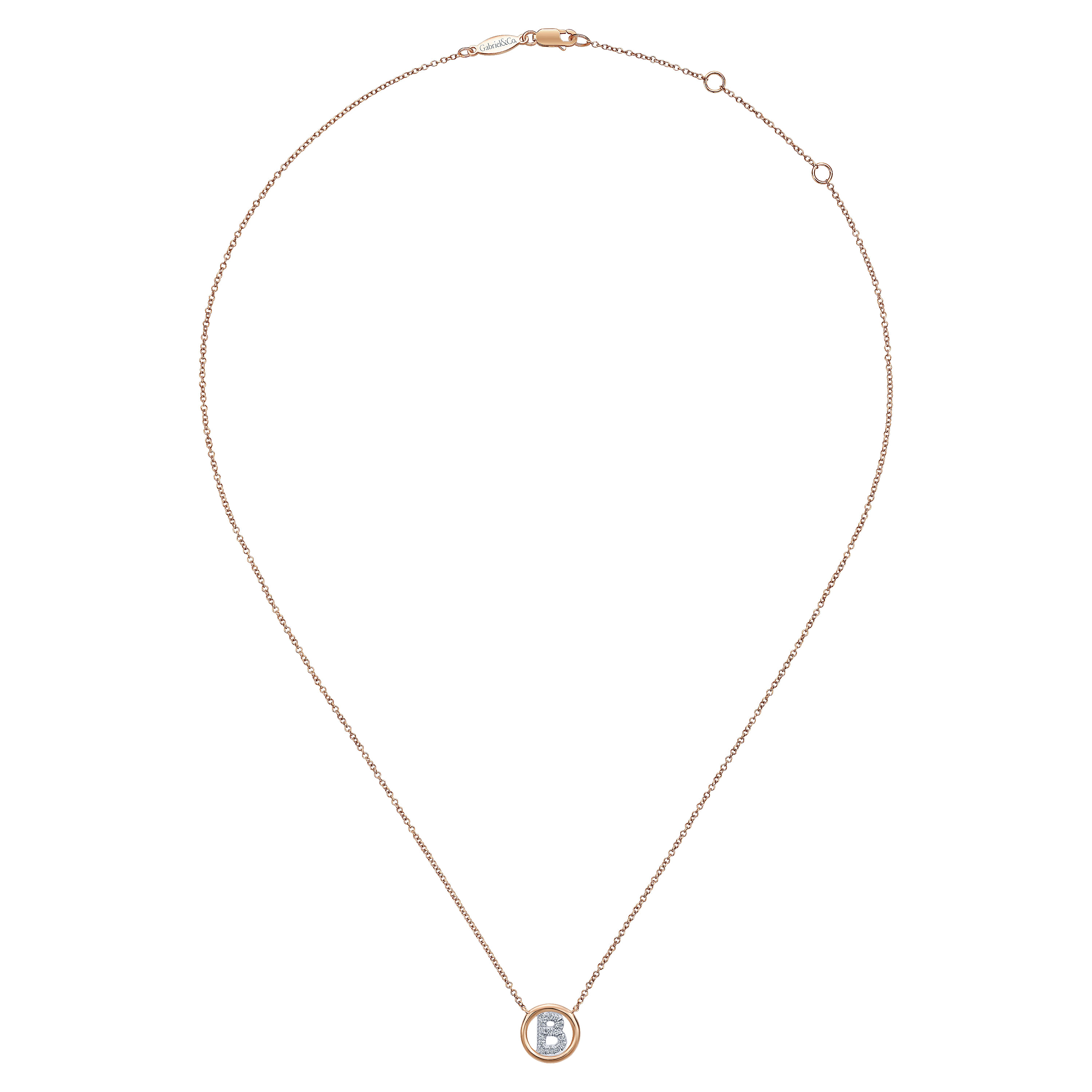 14K Rose Gold Diamond B Initial Pendant Necklace