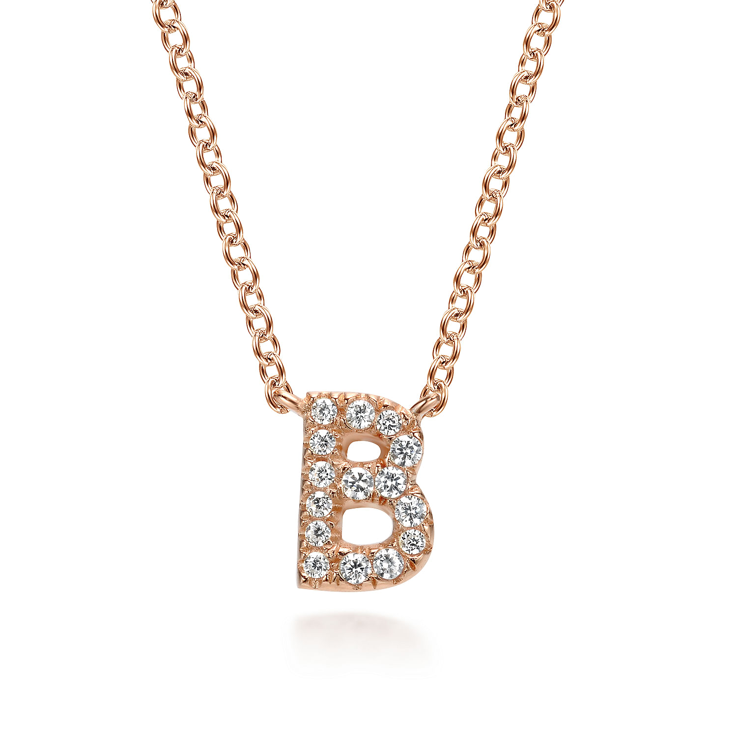 14K Rose Gold Diamond B Initial Pendant Necklace