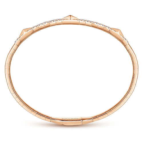 14K Rose Gold Diamond Bangle with Pyramid Rhombus Stations