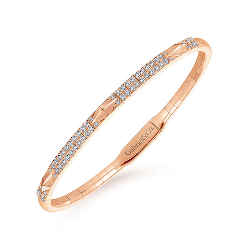 14K Rose Gold Diamond Bangle with Pyramid Rhombus Stations